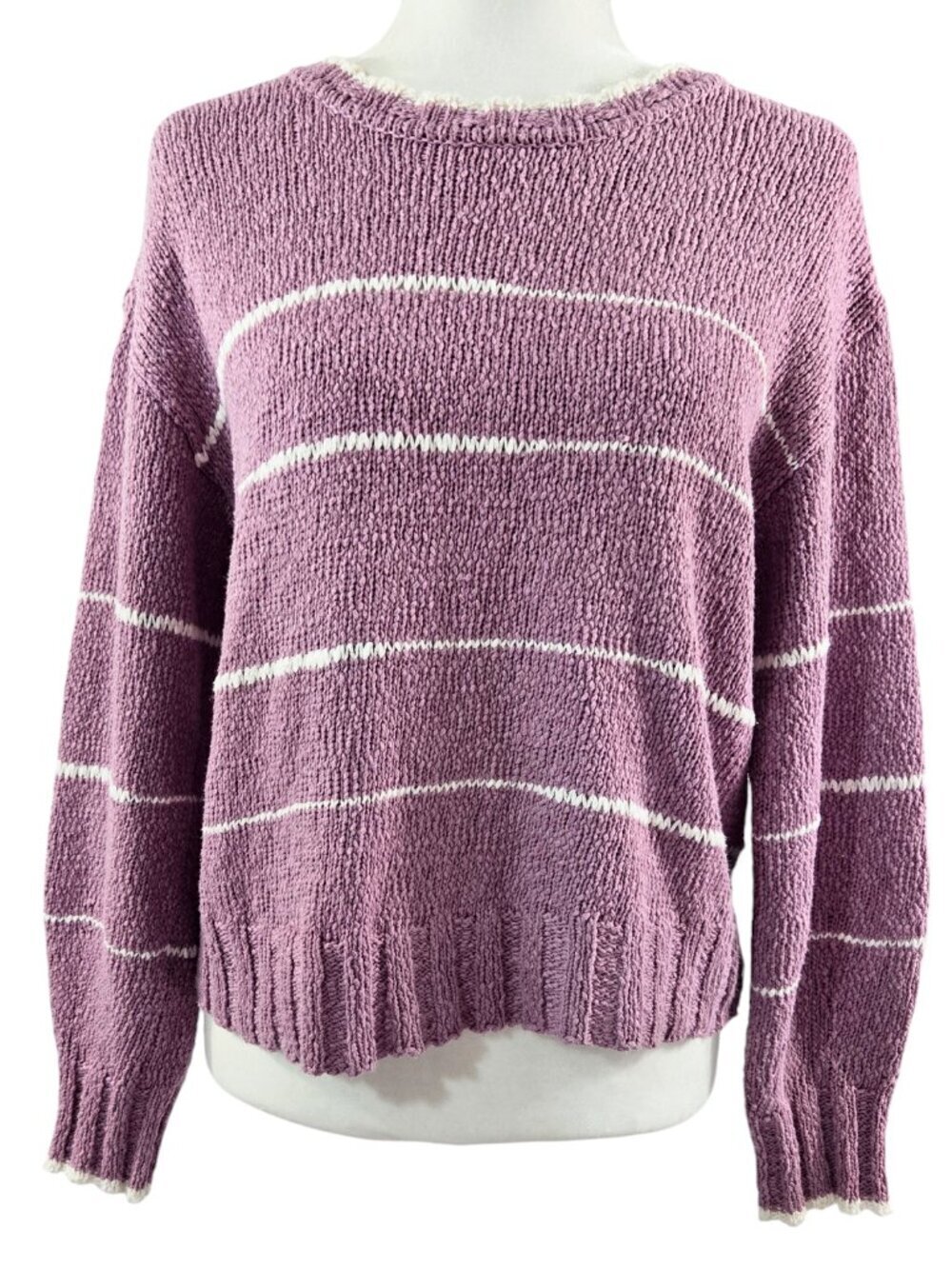 Cabi 6409 Heartbeat Lavender Purple Striped Crew Neck Sweater Beachy